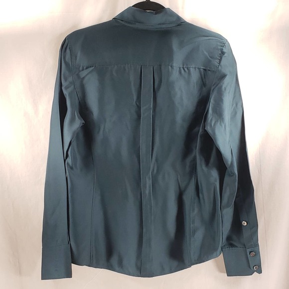 Ann Taylor Green Button-Down Size 8 Collared V-Neck Long Sleeve Blouse - Picture 4 of 4